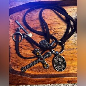 Cross charm and suede necklace